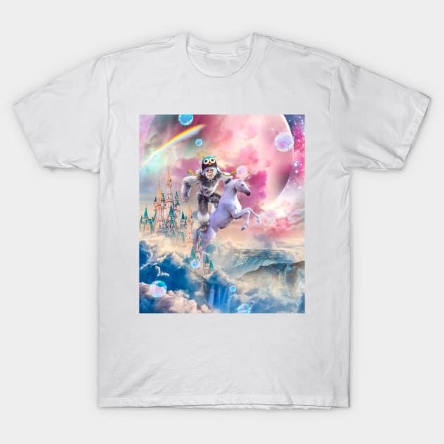 Bigfoot Yeti Sasquatch Riding Unicorn T-Shirt by Random Galaxy